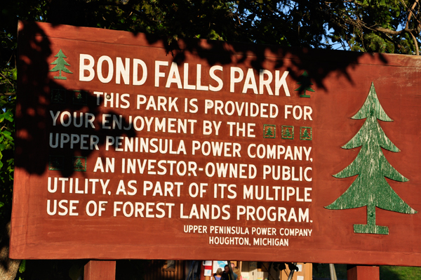 sign: Bond Falls Park